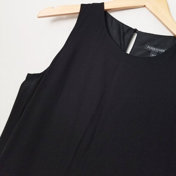 Eileen Fisher 100% Silk Georgette Crepe Round Neck Dress Black Petite XS PP $349 - Picture 10 of 14